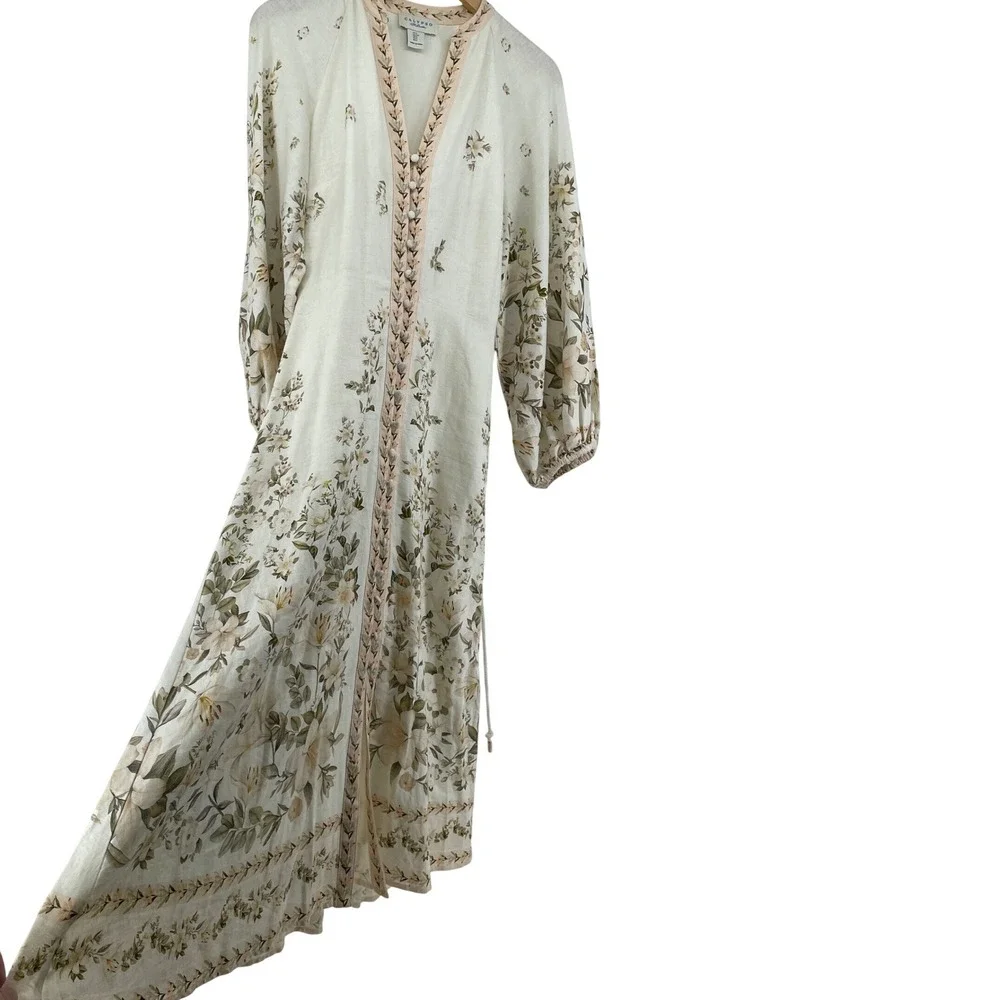 Calypso Maxi Dress Womens Small Floral Cottagecore Linen Blend Garden Party Boho